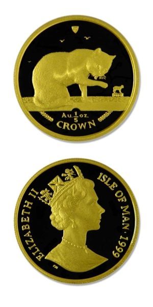 Isle Of Man Cat Coins - British Blue Cat - 1999 - Proof Gold 1/5 Ounce Crown