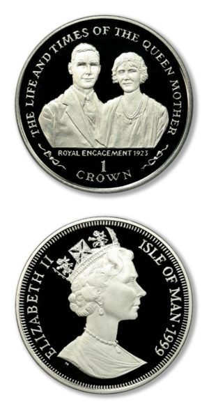 Isle of Man-The Life & Times of the Queen Mother-Royal Engagement-1999-Proof Silver Crown