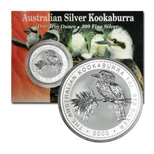 Australia - Kookaburra - One Dollar - 2000  - 1 ounce .999 Fine Silver Crown - Descriptive Card