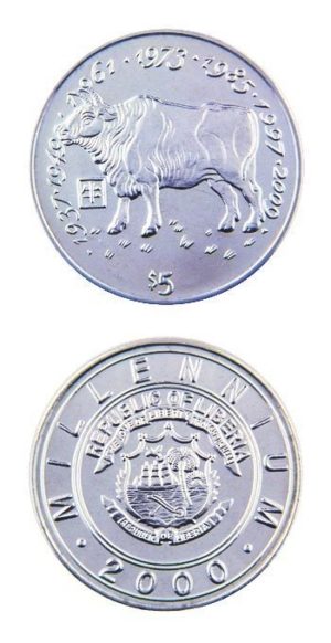 Liberia - Millennium - Chinese Lunar Series - Zodiac - Year Of The Ox - $5 - 2000 - Uncirculated