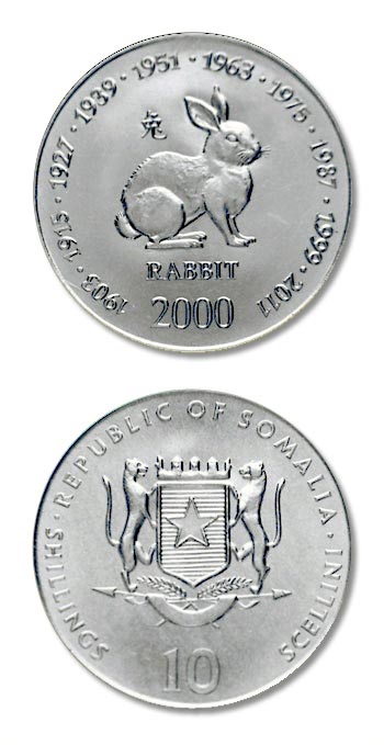 Somalia - Chinese Zodiac - Year Of The Rabbit - 10 Shillings - 2000 - Uncirculated