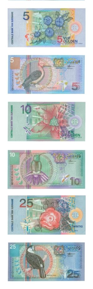 Suriname-2000-Flora Banknote Set-Giant Granadilla-Guzmania-Cannonball-5