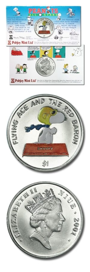Niue-Peanuts All Stars-Snoopy-Flying Ace & Red Baron-$1-2001 -Legal Tender Coin-Color