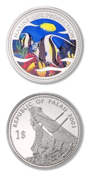 Palau - Angelfish - 2001 - 1 Dollar - Colored Proof Crown