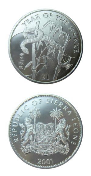 Sierra Leone - Zodiac Coin - Year of the Snake - 2001 - One Dollar Coin - Br. Uncirculated
