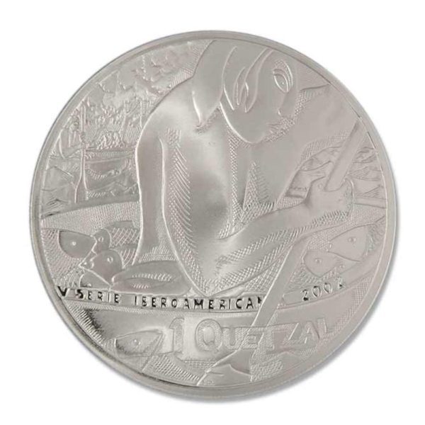 Guatemala-Ibero-American Series-Native in Dugout with Fish-Quetzal-2002-Proof Silver Crown