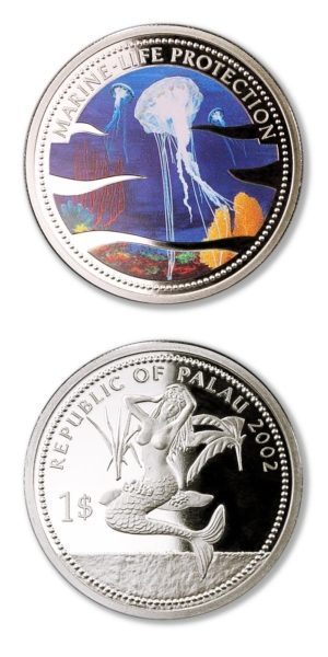 2001 Palau $1 IMPERATOR & CLOWNFISH Marine Life Protection Ag Plated Copper Coin 