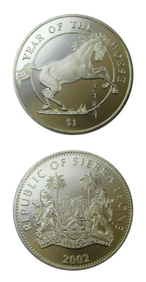 Sierra Leone - Zodiac Coin - Year of the Horse - 2002 - One Dollar Coin - Prooflike - KM-256