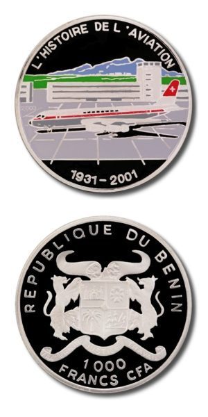 Benin - Douglas DC-8 Aircraft - 1000 Francs CFA - 2003 - Proof Silver Crown - Color