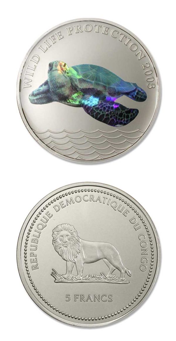 Democratic Republic Of Congo - Prism Loggerhead Sea Turtle - 2003 - 5 Franc Crown - BU