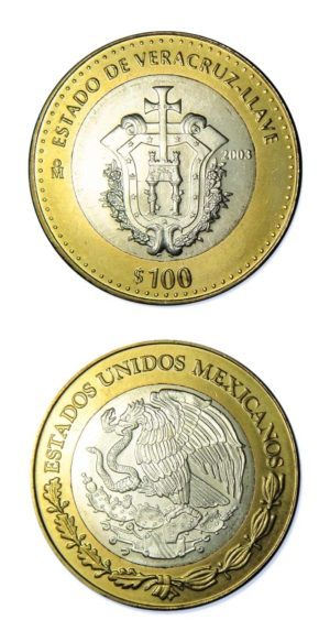 Mexico-State Of Veracruz-Llave-2003-100 Pesos Silver & Brass Bimetallic Crown-0.64865 ASW