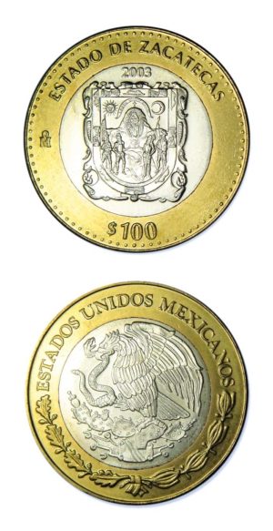 Mexico - State Of Zacatecas - 2003 - 100 Pesos Silver & Brass Bimetallic Crown - 0.64865 ASW