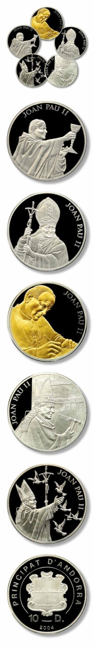 Andorra-(5) Crown Set Celebrating the Life of Pope John Paul II-10 Diners-2004-Proof Silver