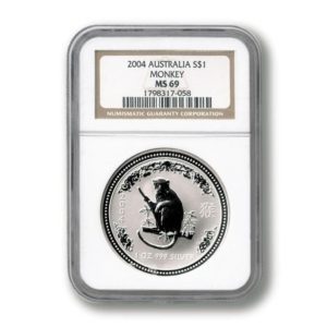 Australia - Year of the Monkey - $1 - 2004  - 1 ounce .999 Fine - Silver Crown - NGC MS69