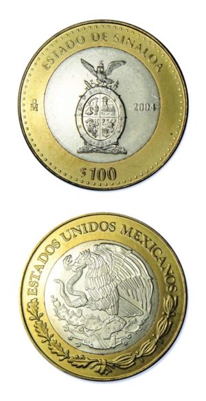 Mexico - State Of Sinaloa - 2004 - 100 Pesos Silver & Brass Bimetallic Crown - 0.64865 ASW