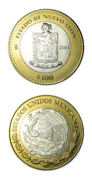 Mexico - State Of Nuevo Leon - 2004 - 100 Pesos Silver & Brass Bimetallic Crown - 0.64865 ASW