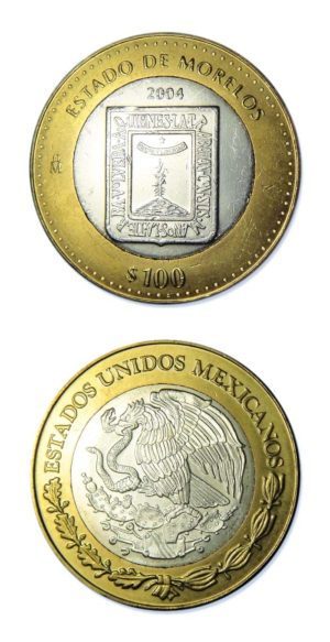 Mexico - State Of Morelos - 2004 - 100 Pesos Silver & Brass Bimetallic Crown - 0.64865 ASW