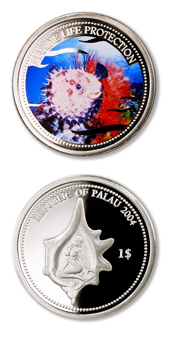2000 Palau $1 SHIPWRECK & FISH Marine Life Protection Silver Plated Copper Coin