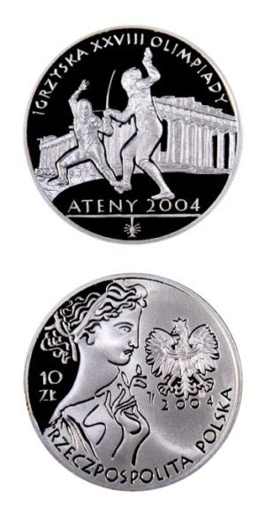 Poland - XXVIII Olympics - Fencing Competition - 2004 - 10 Zlotych - Proof Silver Crown