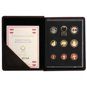 Austria - 8 Coin Proof Set - Euro - 2005  - Leather Case - Box & COA