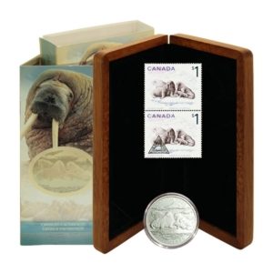 Canada - Walrus & Calf Coin & Stamp Set - $5 - 2005 - Wood Presentation Case - COA
