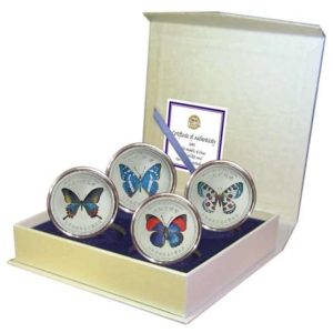 China - Set Of (4) Colored Butterfly Medallions - 2005 - Proof - Series I