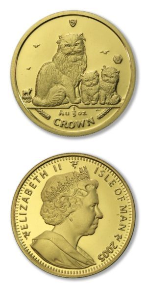 Isle of Man Cat Coins - Himalayan Cat & Kittens - 1 Crown - 2005 - 1/5th Ounce Gold Coin - Proof