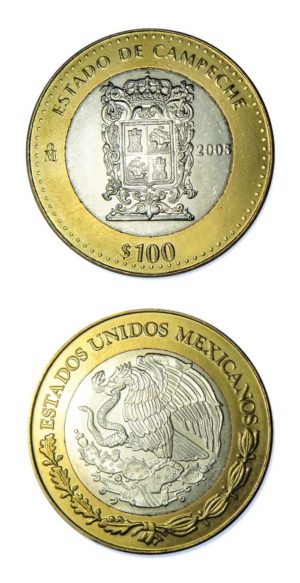 Mexico - State Of Campeche - 2005 - 100 Pesos Silver & Brass Bimetallic Crown - 0.64865 ASW