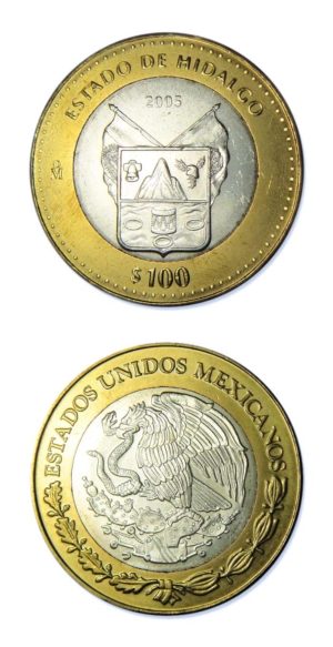 Mexico - State Of Hidalgo - 2005 - 100 Pesos Silver & Brass Bimetallic Crown - 0.64865 ASW