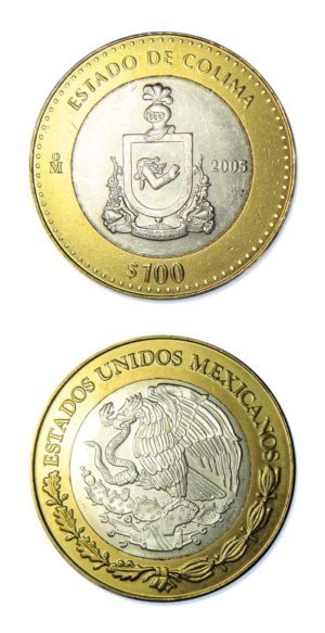 Mexico - State Of Colima - 2005 - 100 Pesos Silver & Brass Bimetallic Crown - 0.64865 ASW