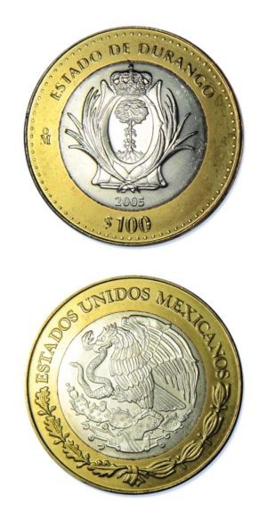 Mexico - State Of Durango - 2005 - 100 Pesos Silver & Brass Bimetallic Crown - 0.64865 ASW