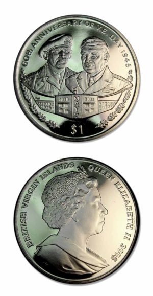 British Virgin Islands-World War II-60th Anniversary Of VE-Day-2005-0ne Dollar Crown-BU