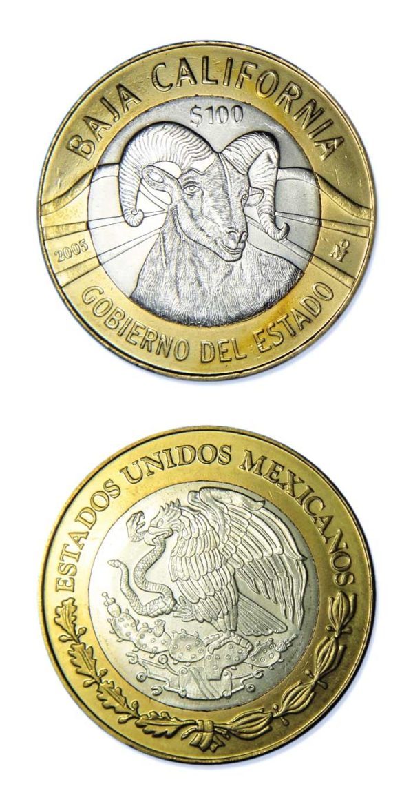 Mexico-State Of Baja California-Ram-2006-100 Pesos Silver & Brass Bimetallic Crown-0.64865