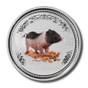 Australia - Year of the Pig - One Dollar - 2007  - 1 ounce .999 Fine Silver Crown - Color