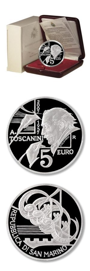 San Marino - Arturo Toscanini - 5 Euro - 2007 - Proof Silver Crown - Case & COA