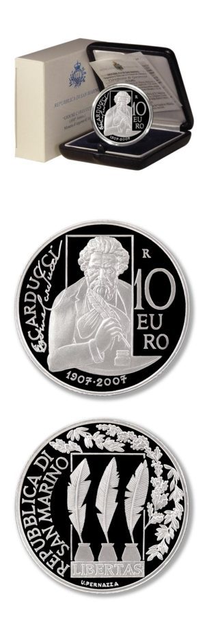 San Marino - Giosue Carducci - 10 Euro - 2007 - Proof Silver Crown - Case & COA