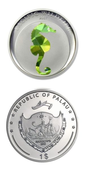 Palau - Pacific Wildlife Prism - Seahorse - $1 - 2007 - Proof