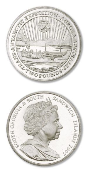 S. Georgia & Sandwich Is - Trans-Antarctic Expedition  - 2 Pounds - 2007 - Brilliant Uncirculated