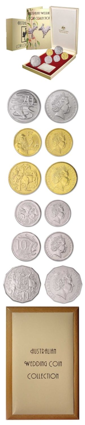 Australia - Wedding Coin Collection - 6 Coins & Silver Bar - 2008 -  BU Crowns - Box & Folder