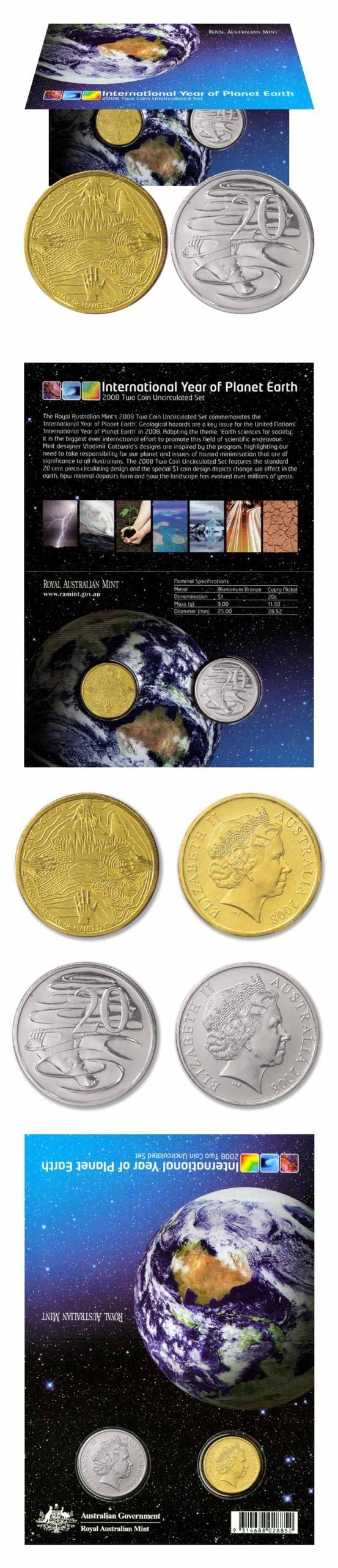Australia - Year of Planet Earth Set - 2 Coins - 2008 - BU - Folio & COA