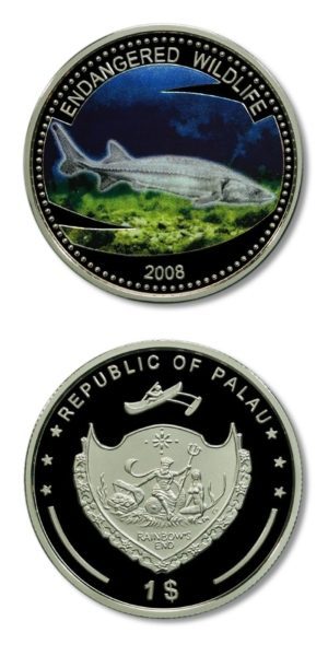 Palau - Endangered Wildlife - Sturgeon - $1 - 2008 - Proof Crown - Color