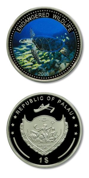 Palau - Endangered Wildlife - Sea Turtle - $1 - 2008 - Proof Crown - Color