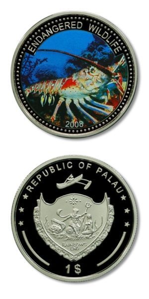 Palau - Endangered Wildlife - Spiny Lobster - $1 - 2008 - Proof Crown - Color