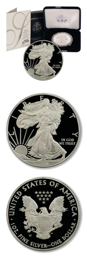 USA - American Proof Silver Eagle - $1 - 2008 W - Mint Packaging - COA
