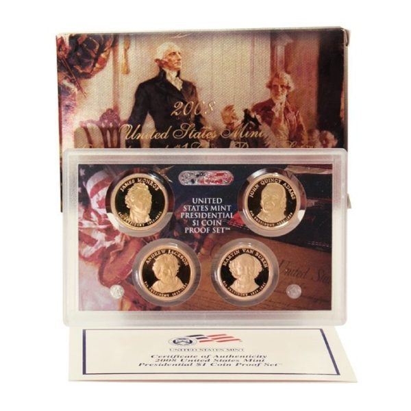 USA - Presidential Set of 4 - $1 Coins - 2008 S - Proof - Box & COA