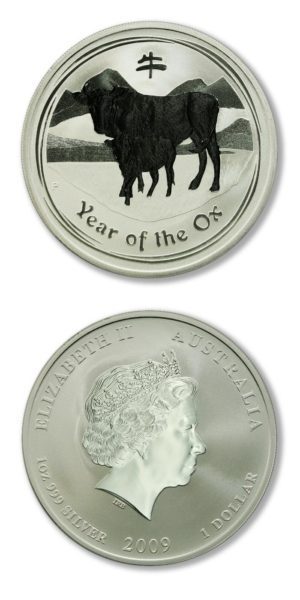 Australia - Year of the Ox - $1 - 2009 - Brilliant Uncirculated - 1 Ounce Silver Crown