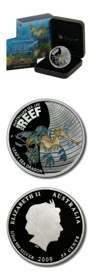 Australia-Reef Series-Leafy Sea Dragon-50 Cents-2009-Proof Silver Coin-Mint Box & COA