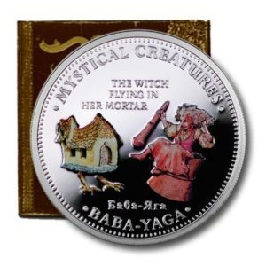 Cook Islands-Mystical Creatures-Slavic Witch Baba-Yaga-$1-2009-Proof Colorized Crown-COA