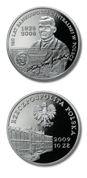 Poland - 180 Years of Central Banking - 10 Zlotych - 2009 - Proof Silver Crown