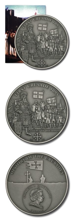 Cook Islands - First Crusade 1095 - $5 - 2009 - Antique Finish Silver Crown - COA